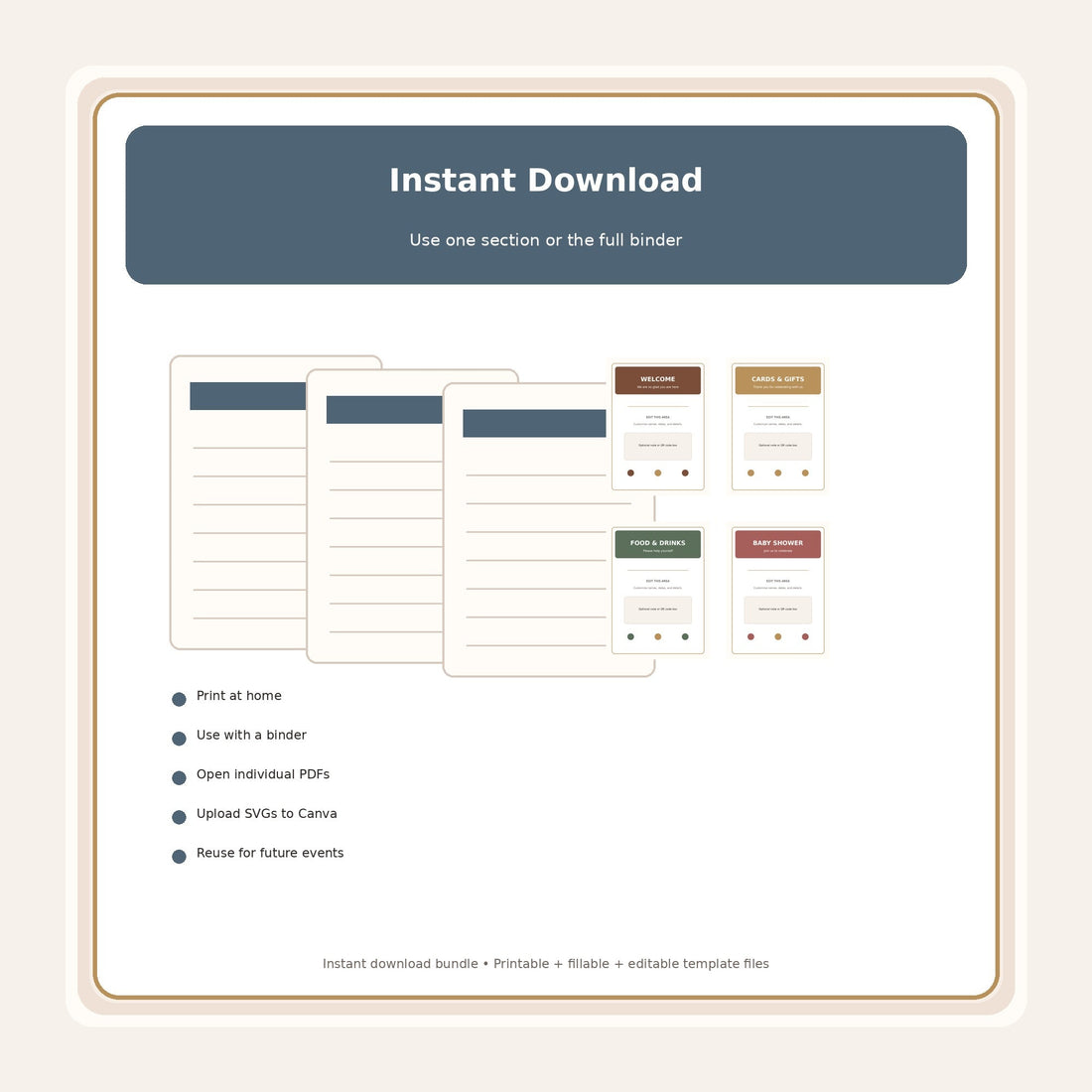 Printable event planning binder checklist for parties weddings showers and family events
