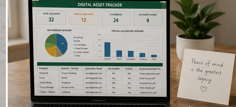 Digital asset inventory tracker for estate planning workbook