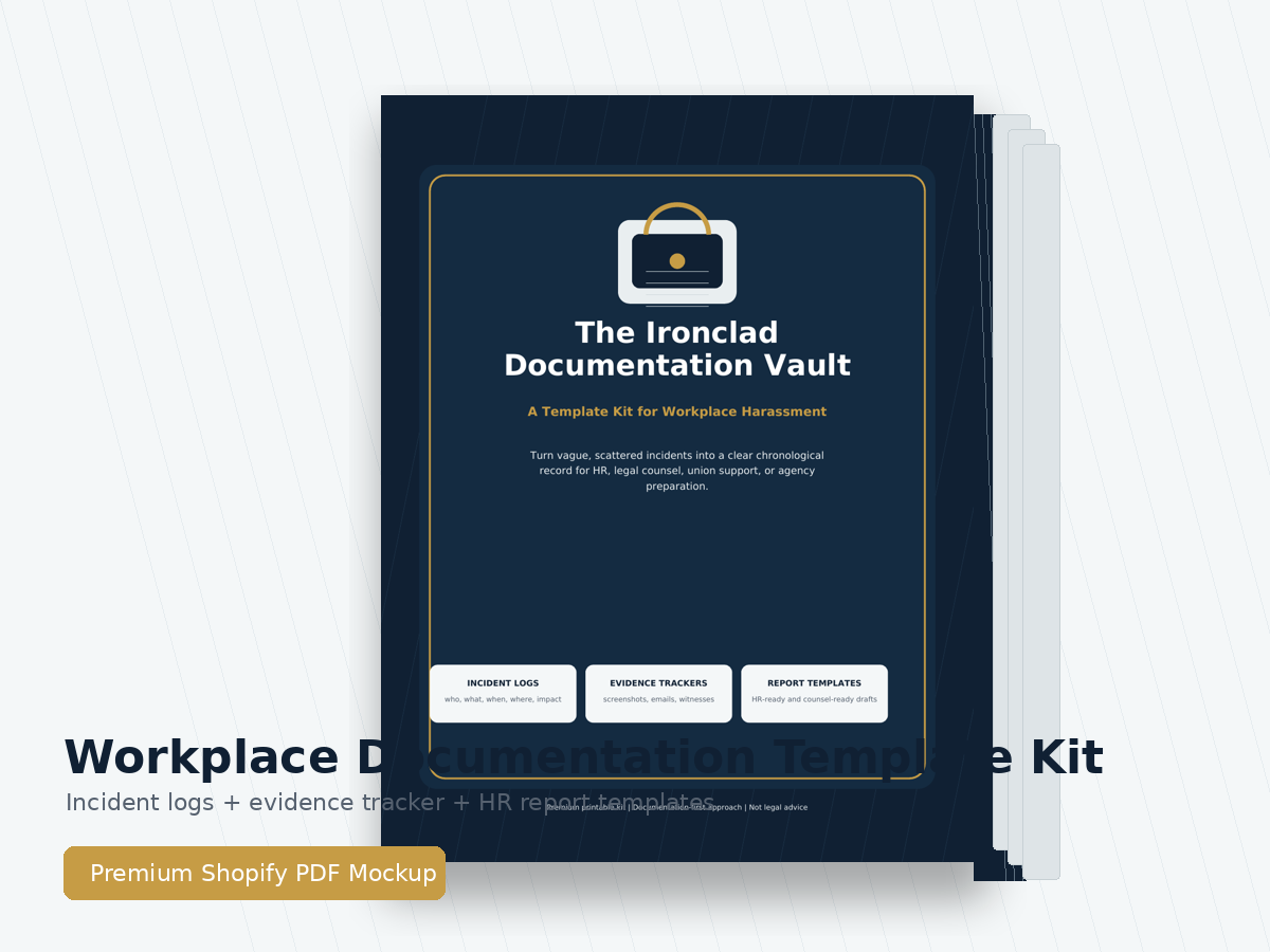 Ironclad Documentation Vault workplace harassment template kit mockup