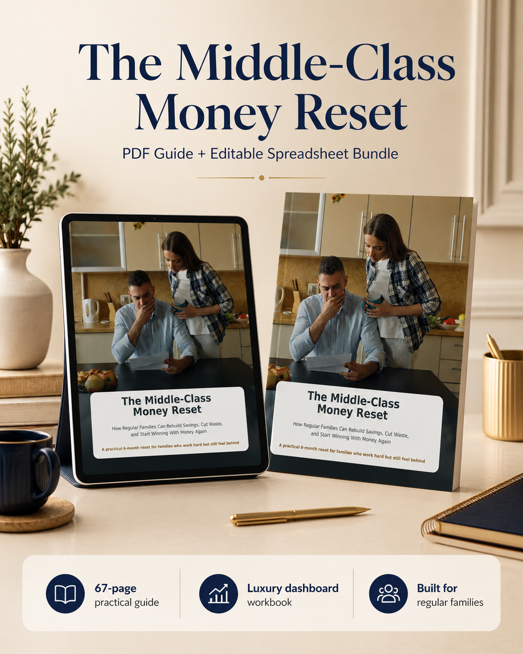 The Middle-Class Money Reset PDF guide and editable spreadsheet bundle mockup