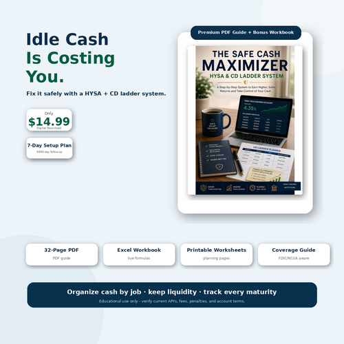 HYSA and CD ladder spreadsheet safe cash savings planner mockup