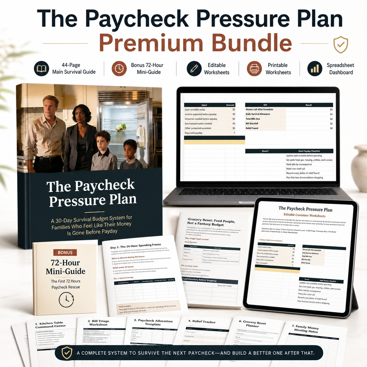The Paycheck Pressure Plan Premium Bundle hero mockup