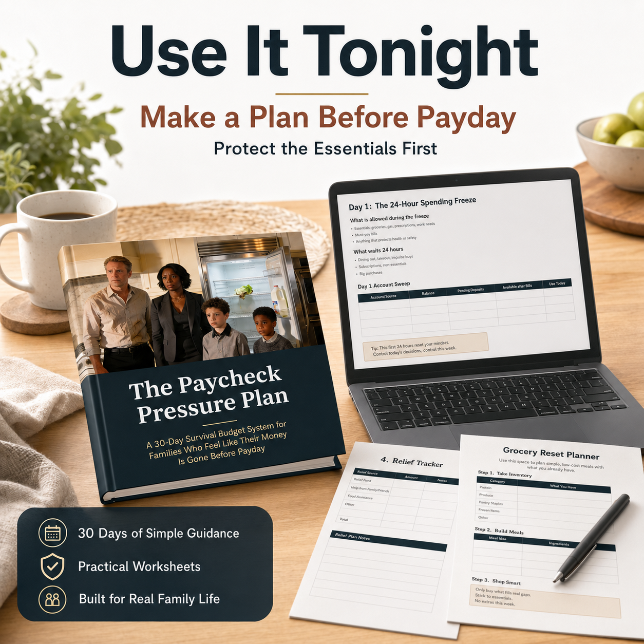 Use it tonight paycheck pressure plan lifestyle mockup