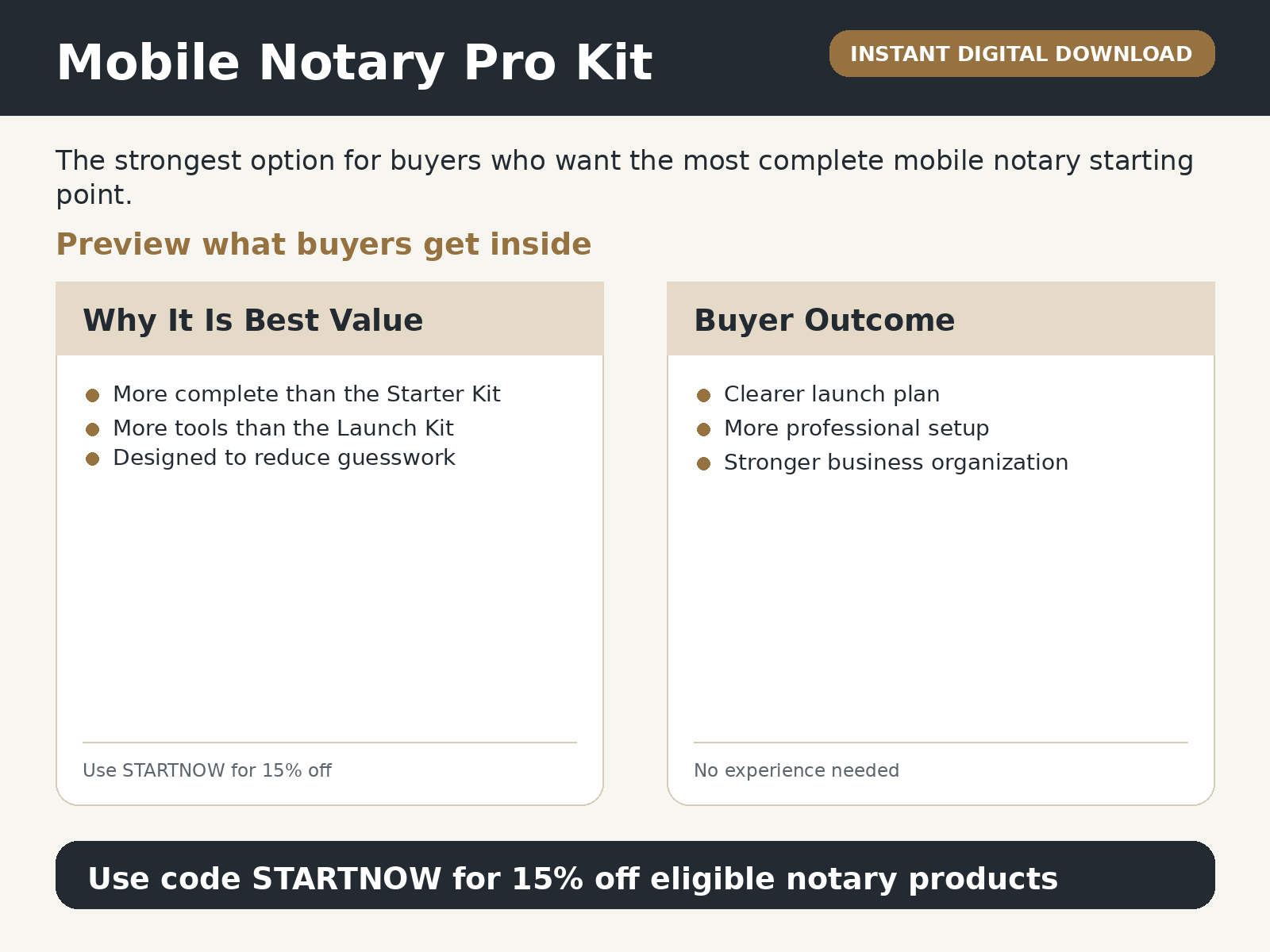 Mobile Notary Pro Kit preview showing templates and printable planning tools