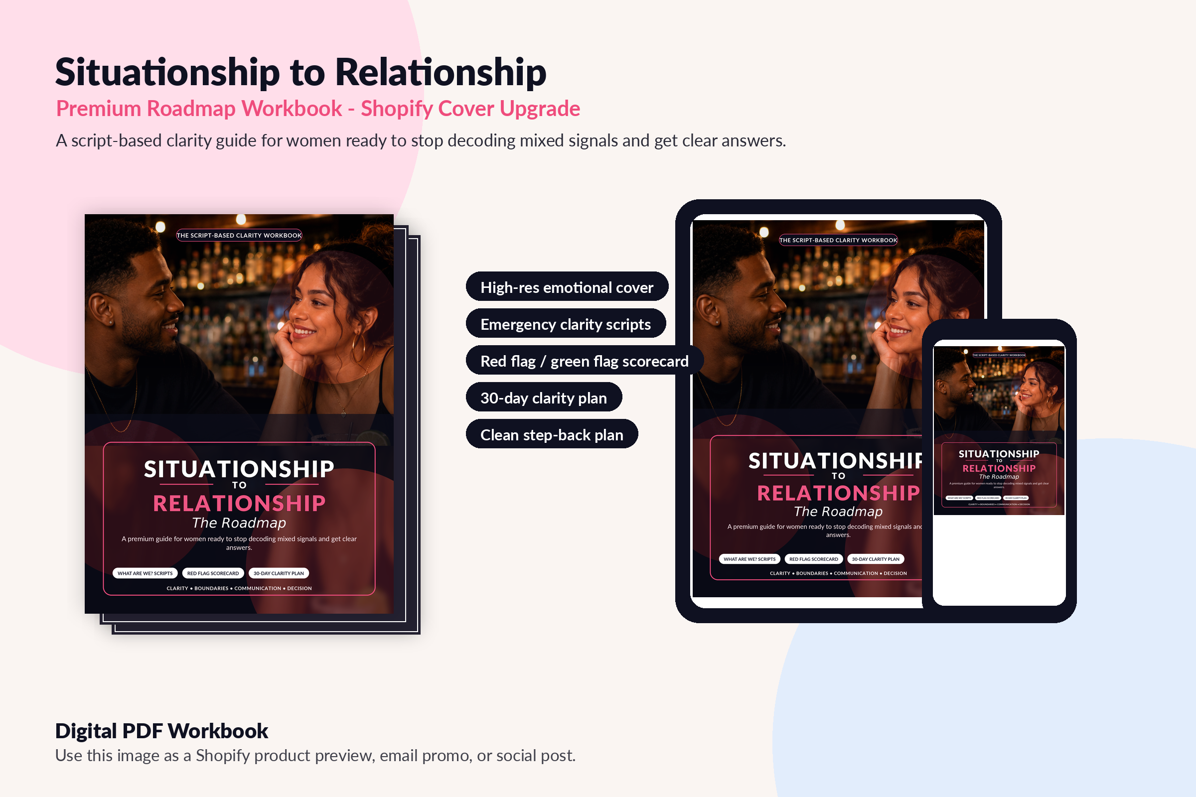 Situationship to Relationship Roadmap digital workbook mockup for women seeking clarity in dating