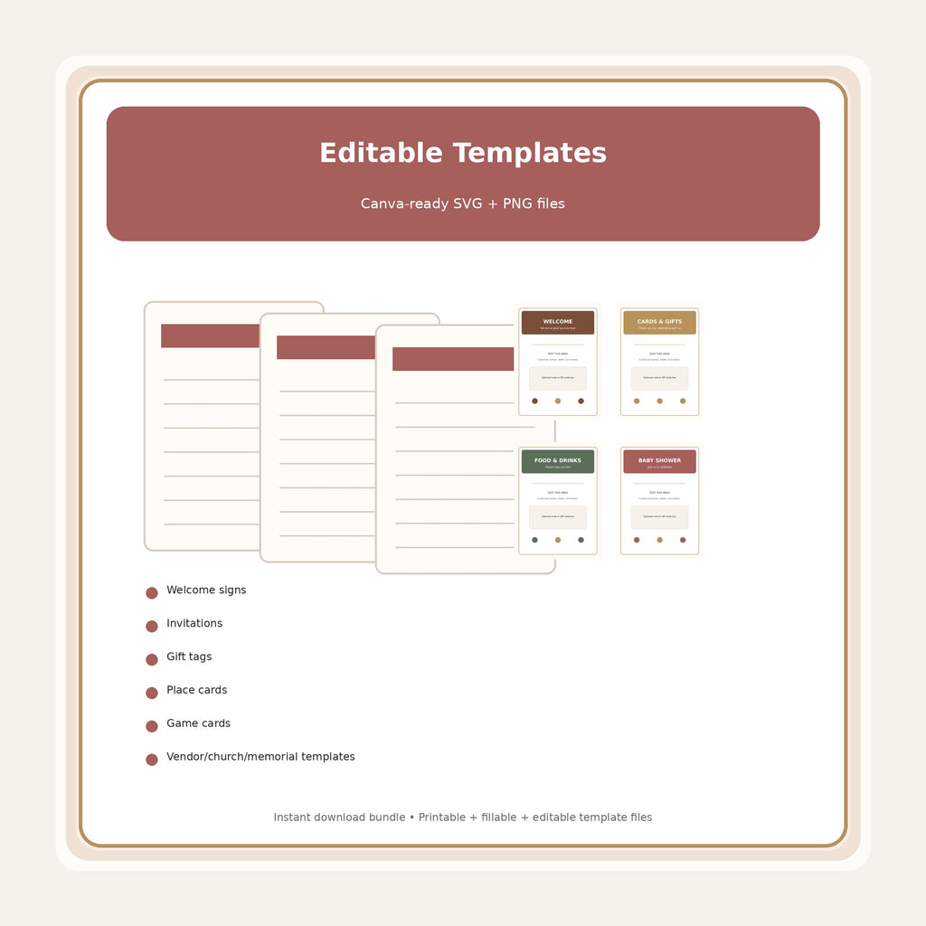 Editable Canva templates included in the event planning binder bundle