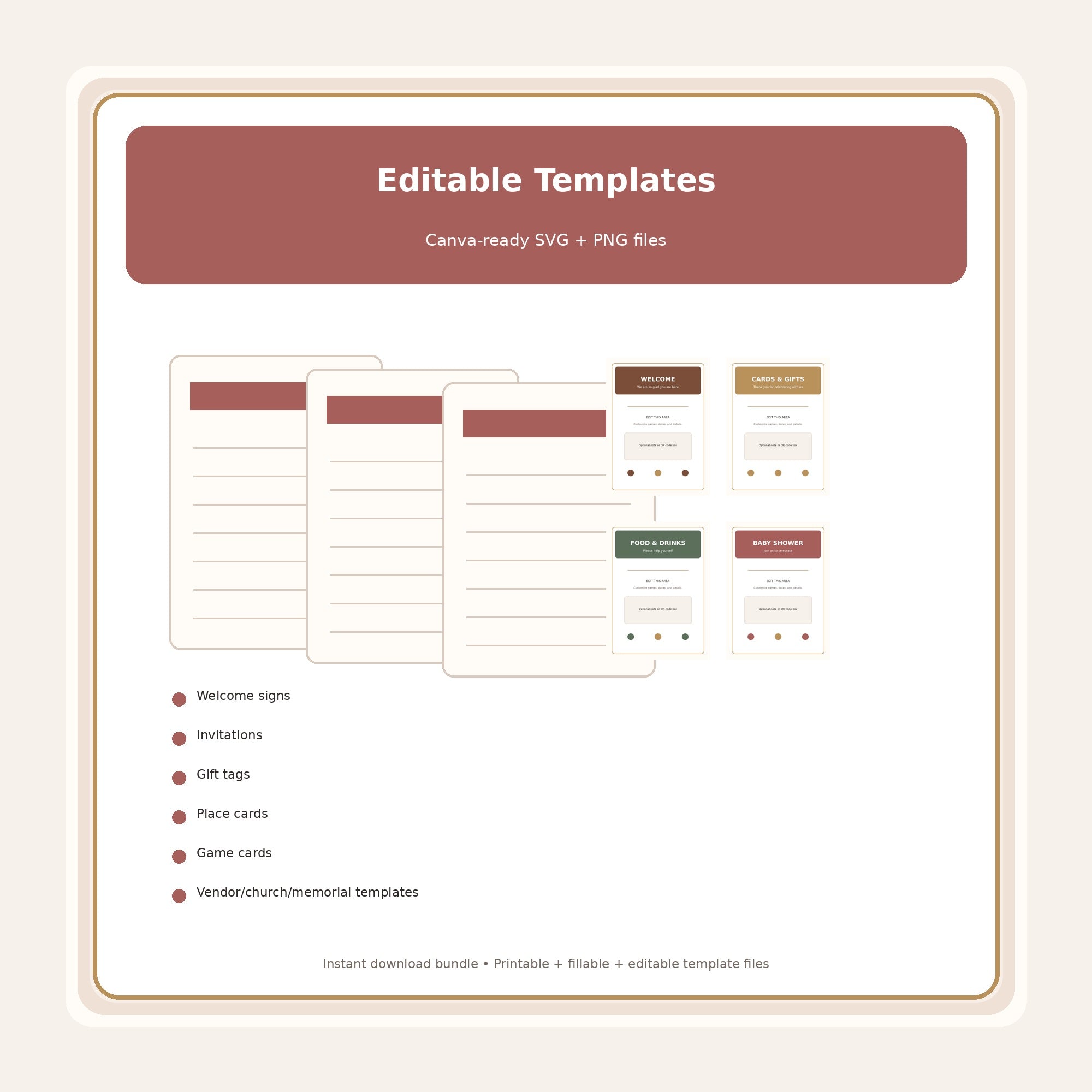 Editable Canva templates included in the event planning binder bundle