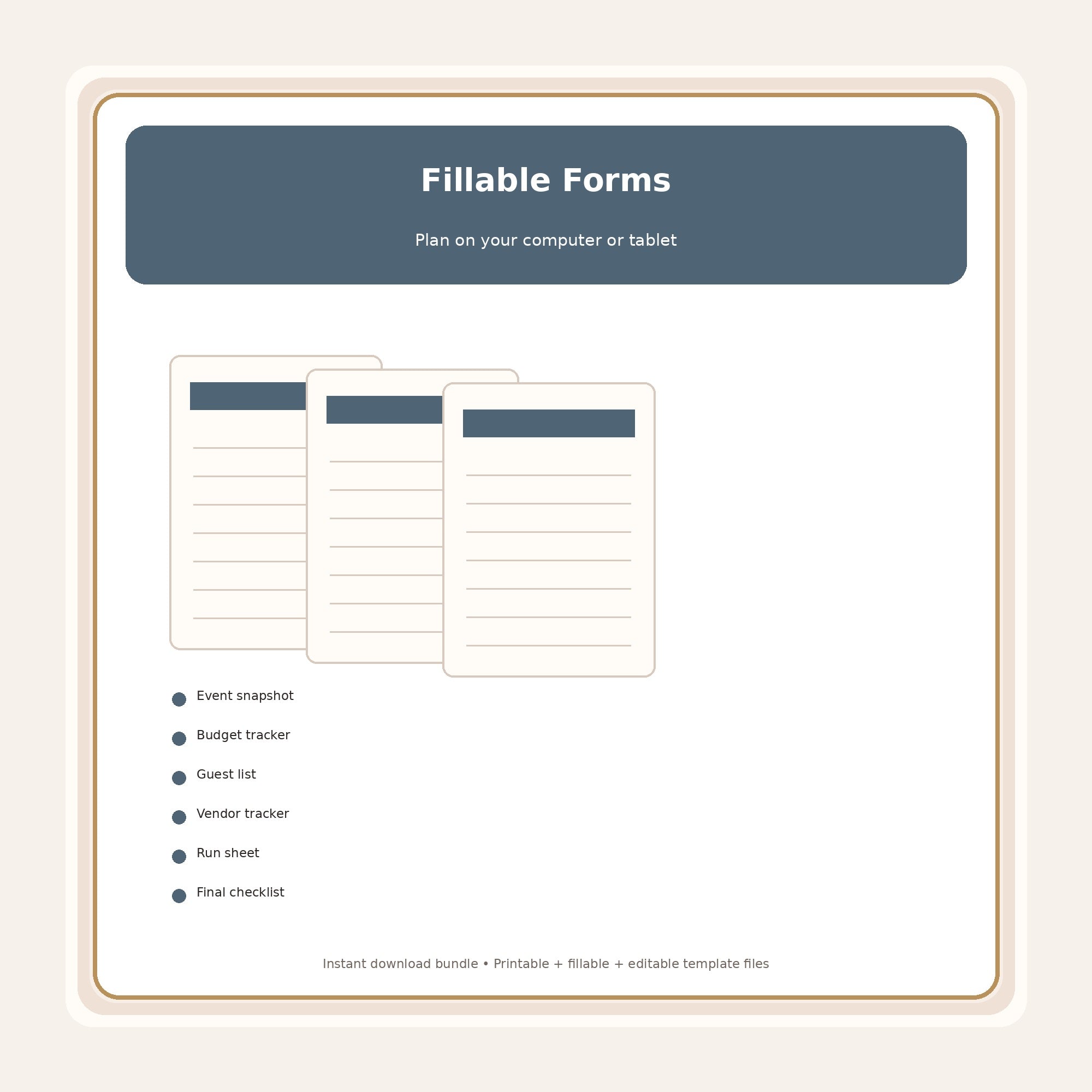 Fillable forms included in the event planning binder bundle